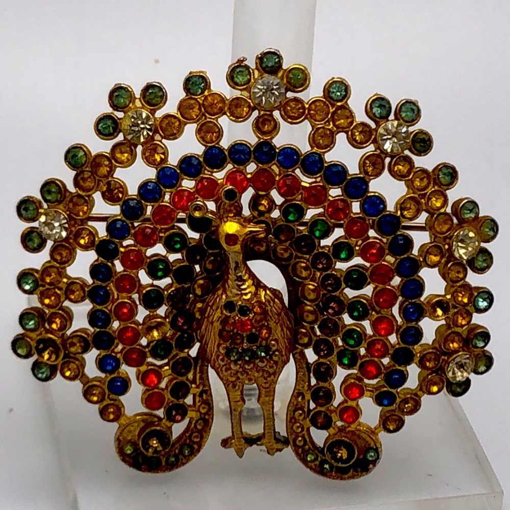 VTG Stunning Elegant Peacock Brooch marked KC